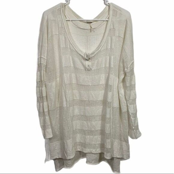 Free People White Knit Burnout V-Neck Sweater - Picture 1 of 4